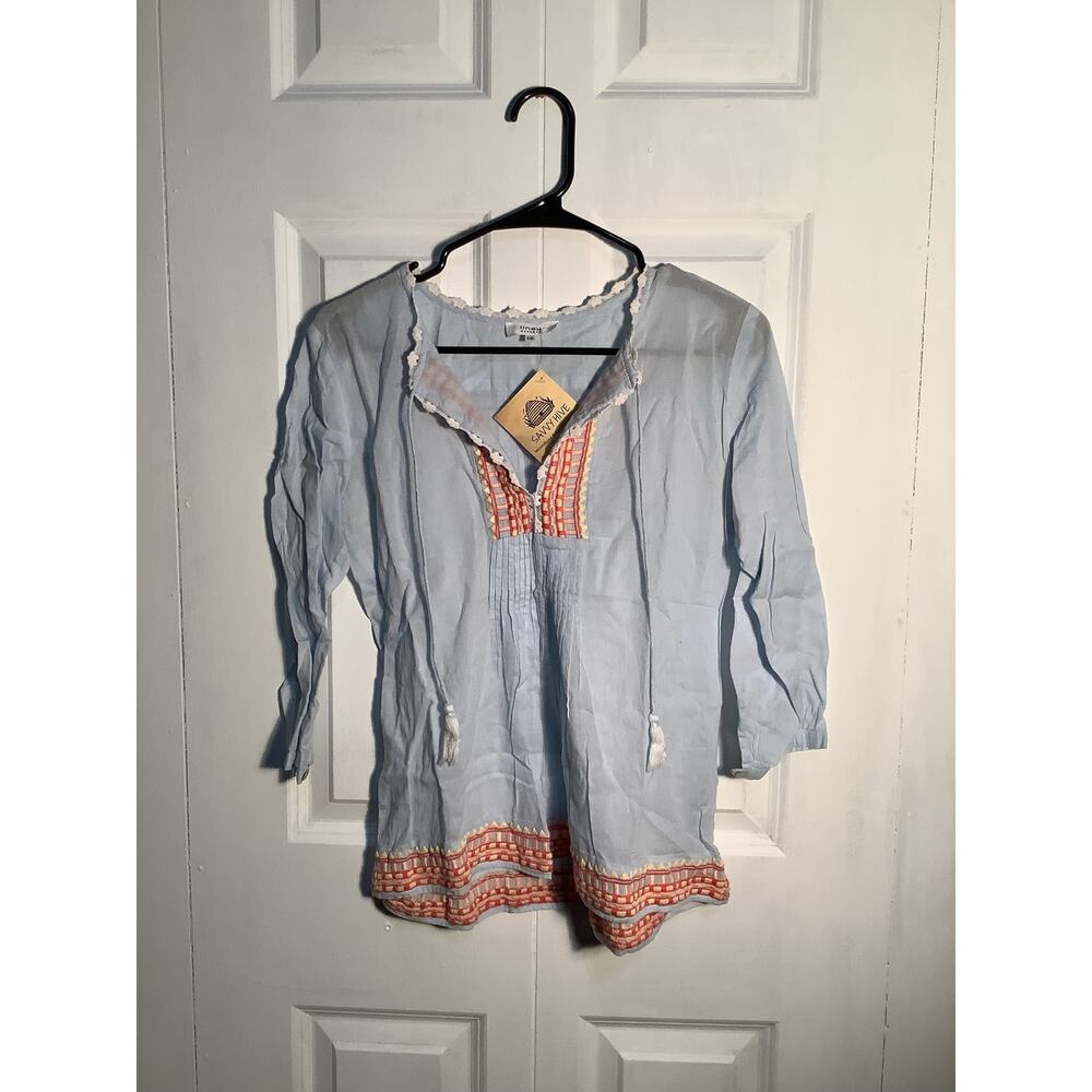 Linea Brand Embroidered Detail Three-Quarter Sleeves Blouse